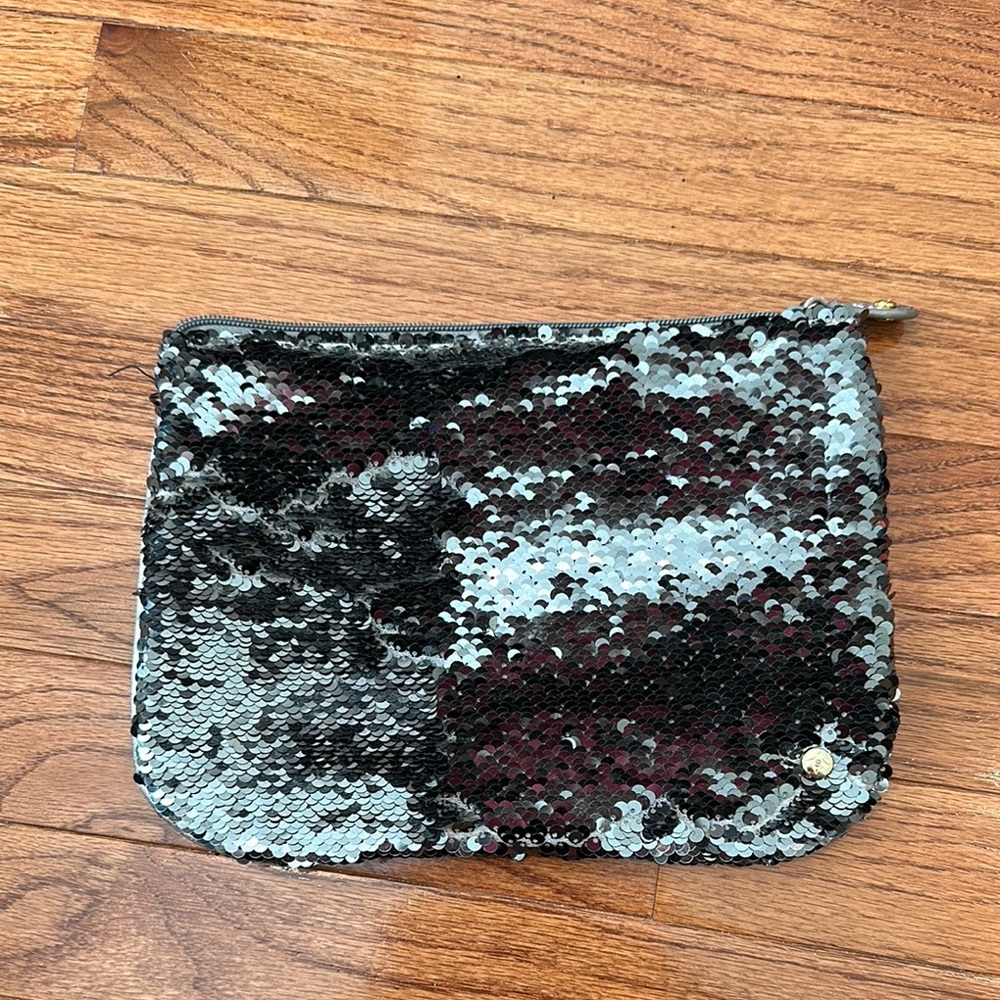 Stephanie Johnson Black and Silver Sequin Cosmetic Bag